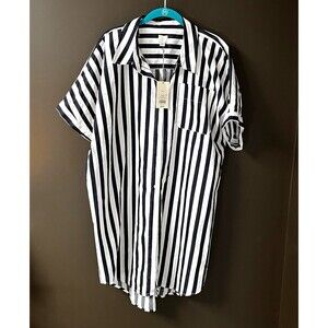 A New Day Men's XL Navy/White Striped Short Sleeve Button-Up Collared Shirt